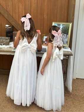 Show Me Your MuMu Girls' White Satin & Tulle Flower Girl Dress
